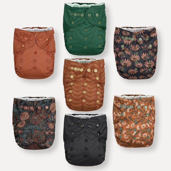 Dahlia AWJ 7 Reusable Cloth Diapers & 1 Wet Bag – Nora's Nursery